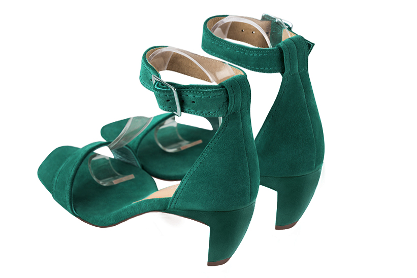 Emerald green women's closed back sandals, with a strap around the ankle. Square toe. Medium comma heels - Florence KOOIJMAN